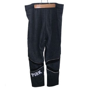 Pink Victoria's Secret large cotton cropped leggings in grey with black mesh